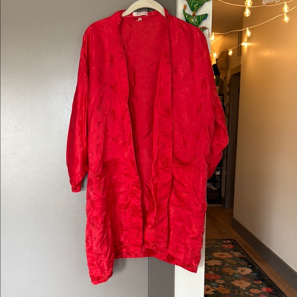 VINTAGE “DOUBLE PEACH” KIMONO Vibrant Red
